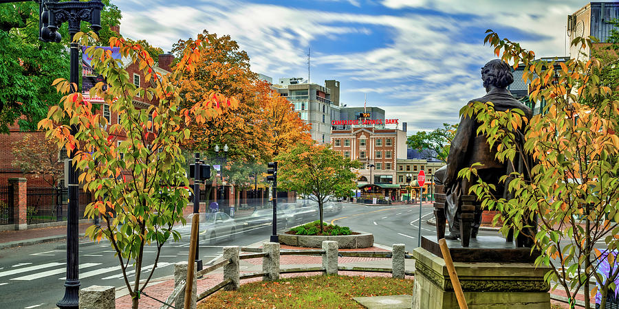 Harvard Square and Cambridge Massachusetts Skyline Panorama in Autumn